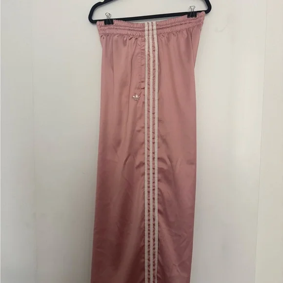 ADIDAS ORIGINALS SATIN WIDE LEG PANTS RUFFLE 3-STRIPES Women’s L New - Picture 9 of 11
